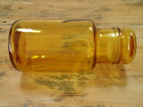 Large vintage Amber glass Jar with lid