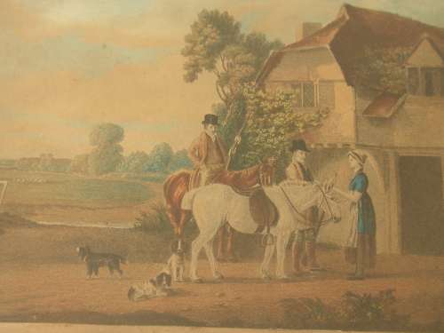 Antique 19th century, Continental hunting Prints with original frames and labels. 2 in the lot