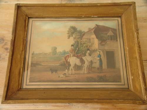 Antique 19th century, Continental hunting Prints with original frames and labels. 2 in the lot