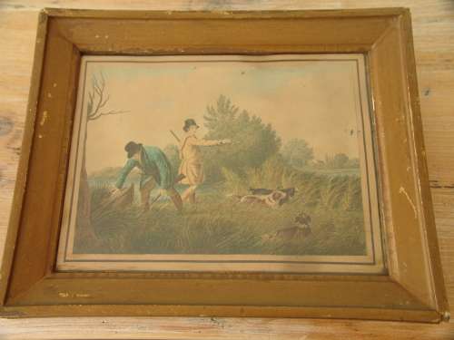 Antique 19th century, Continental hunting Prints with original frames and labels. 2 in the lot