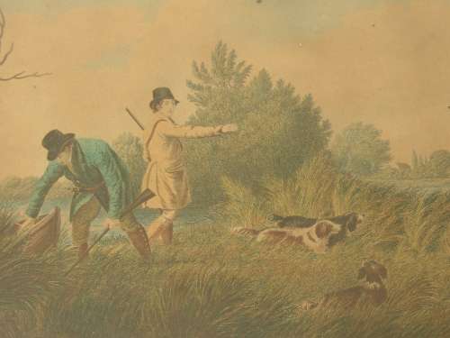 Antique 19th century, Continental hunting Prints with original frames and labels. 2 in the lot