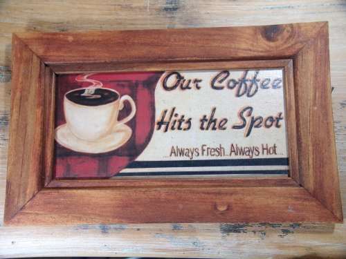 Framed Coffee advertisement sign.15cm x 24cm