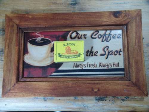 Framed Coffee advertisement sign.15cm x 24cm