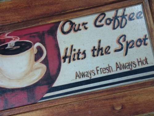 Framed Coffee advertisement sign.15cm x 24cm