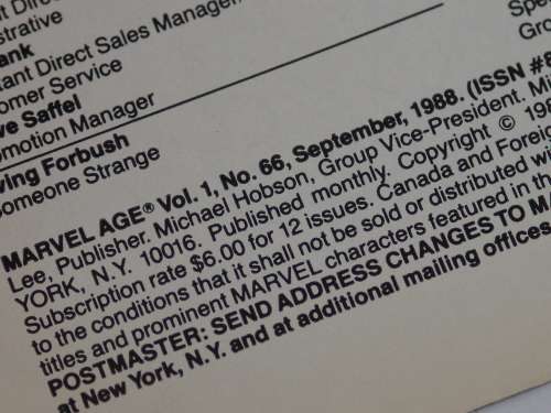 Marvel comics, Marvel Age, Vol.1 no. 66, 1988, vintage collectable comic book