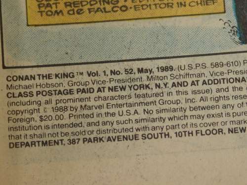 Marvel comics, Conan the King, Vol.1 no. 52, 1989, vintage collectable comic book