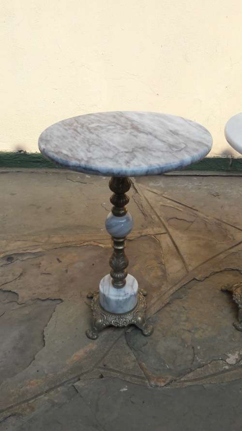 Set of two vintage Brass and Marble side tables with Marble tops, from early to mid 1900's (2)