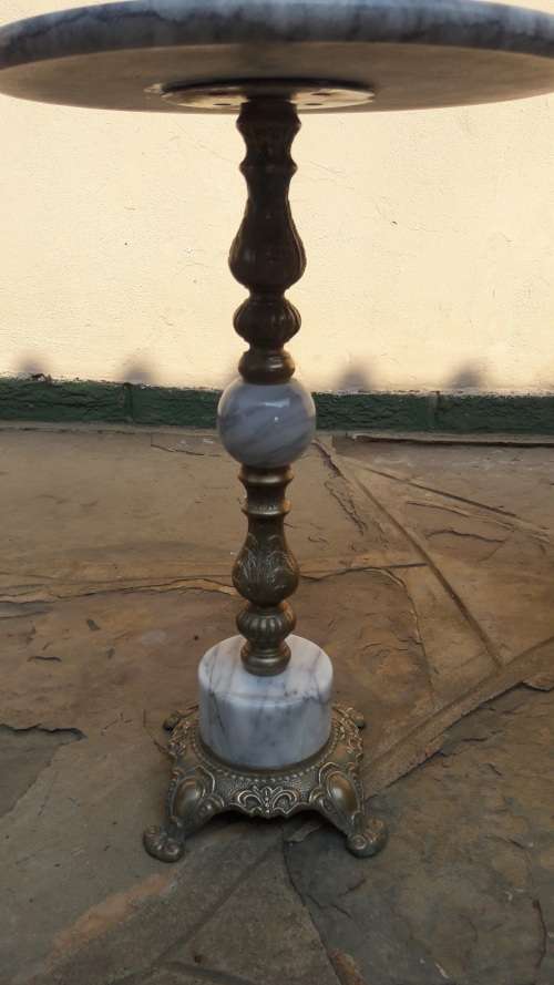 Set of two vintage Brass and Marble side tables with Marble tops, from early to mid 1900's (2)
