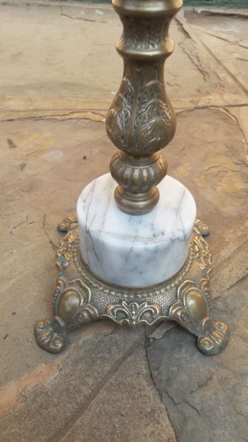 Set of two vintage Brass and Marble side tables with Marble tops, from early to mid 1900's (2)