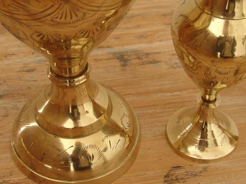 Set of 4 vintage solid brass Vases, very large to small, 36cm, 20cm, 12cm, 12cm