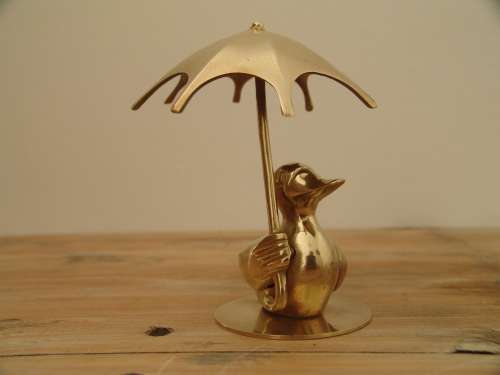 Vintage solid brass Duck figurine with Umbrella - 13cm