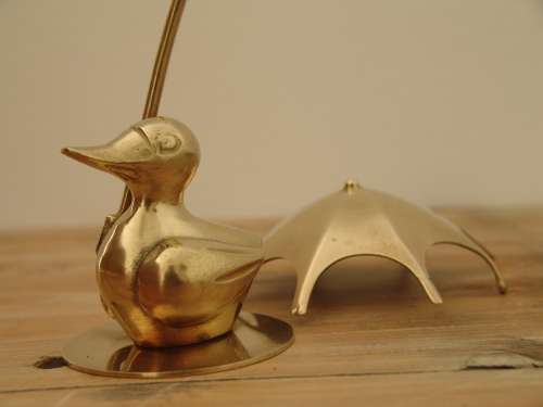 Vintage solid brass Duck figurine with Umbrella - 13cm