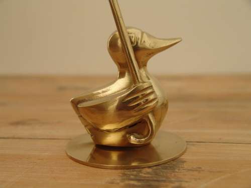 Vintage solid brass Duck figurine with Umbrella - 13cm