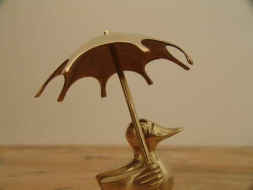 Vintage solid brass Duck figurine with Umbrella - 13cm