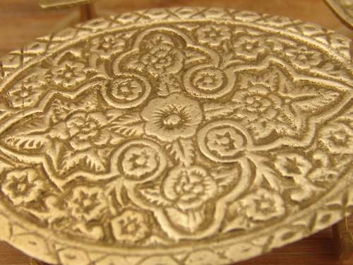 Miniature brass furniture, Table and two Chairs