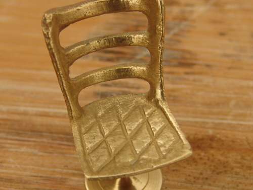 Miniature brass furniture, Table and two Chairs