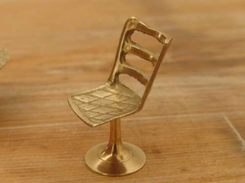 Miniature brass furniture, Table and two Chairs