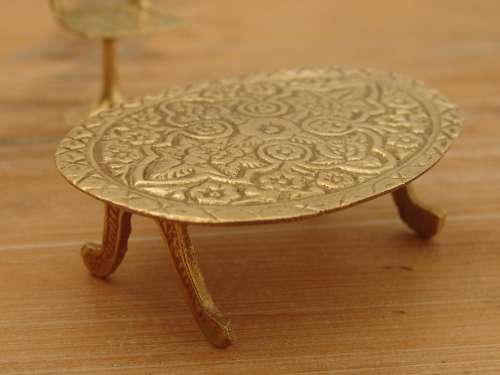 Miniature brass furniture, Table and two Chairs