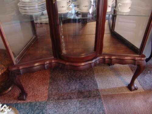 Vintage Imbuia Ball and claw display Cabinet, Show case, curved glass door - 100m x 44cm x 125cm