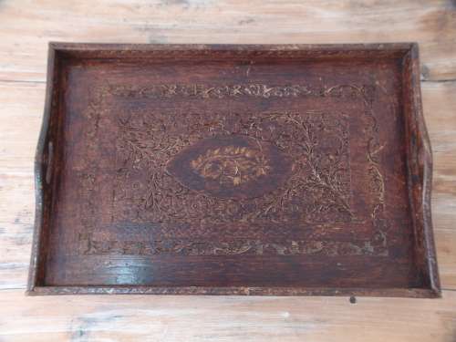 Large vintage wooden Tray with carved detail - 36cm x 55cm