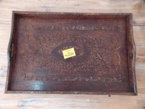 Large vintage wooden Tray with carved detail - 36cm x 55cm