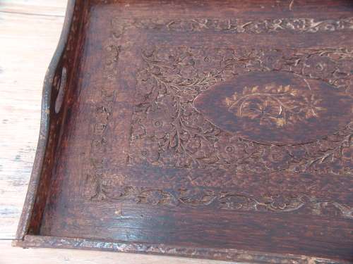 Large vintage wooden Tray with carved detail - 36cm x 55cm