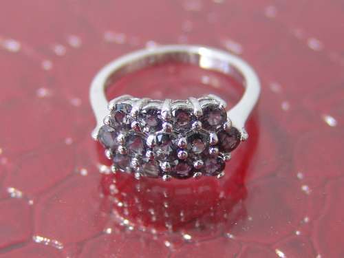 Antique 925 solid Silver art nouveau ring with 13 Garnets - 3grams
