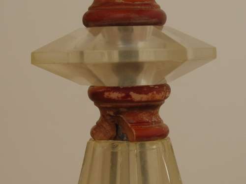 Antique Cast metal 4 arm Candelabra with lustres - 36cm tall