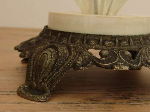 Antique Cast metal 4 arm Candelabra with lustres - 36cm tall