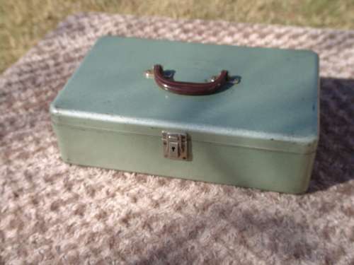 Vintage green metal Toolbox with tool fittings - 39cm x 24cm x 11cm