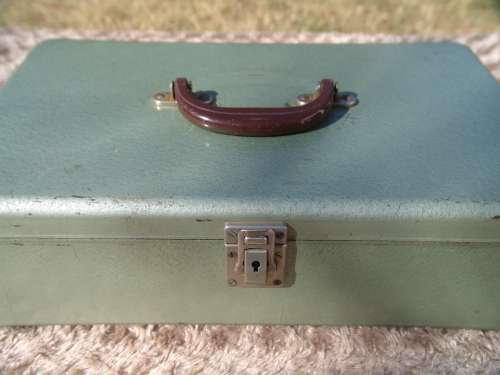 Vintage green metal Toolbox with tool fittings - 39cm x 24cm x 11cm