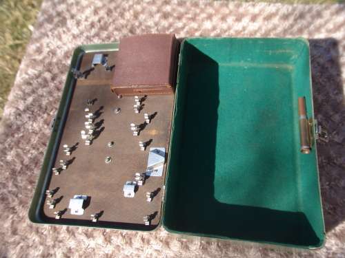 Vintage green metal Toolbox with tool fittings - 39cm x 24cm x 11cm