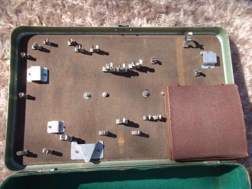 Vintage green metal Toolbox with tool fittings - 39cm x 24cm x 11cm