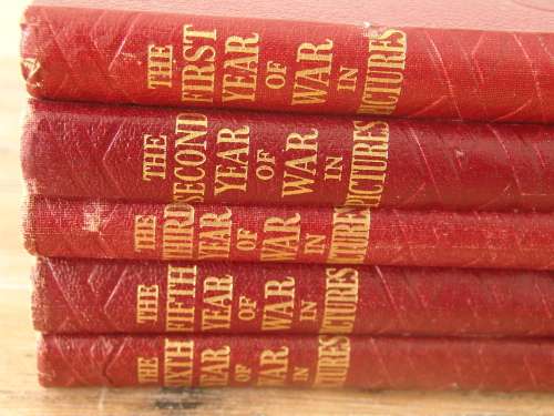 The War in Pictures WWII, 1946 print, set of 5 Volumes, by Odhams Press LTD.