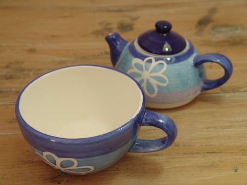 Stackable hand painted ceramic Teapot and Cup -tea for one