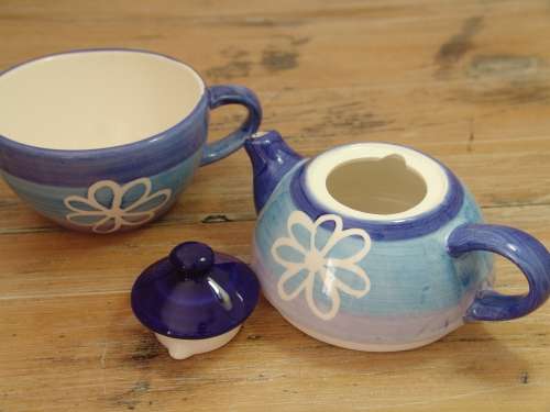 Stackable hand painted ceramic Teapot and Cup -tea for one