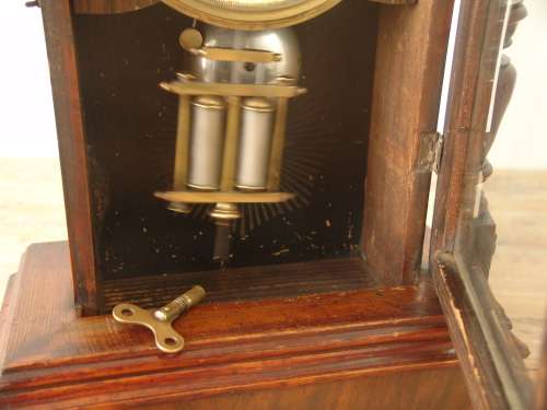 Antique 1890 Junghans Walnut cased Clock with Key. German made, Working order