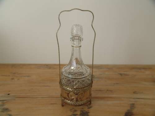 Vintage cut glass Decanter with silverplated Stand, 33cm high, excellent condition