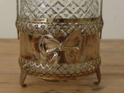 Vintage cut glass Decanter with silverplated Stand, 33cm high, excellent condition