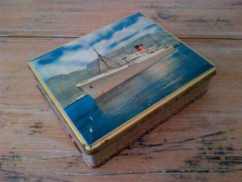 Vintage Edward Sharp Tin, steam ship. 17cm 14cm x 4cm