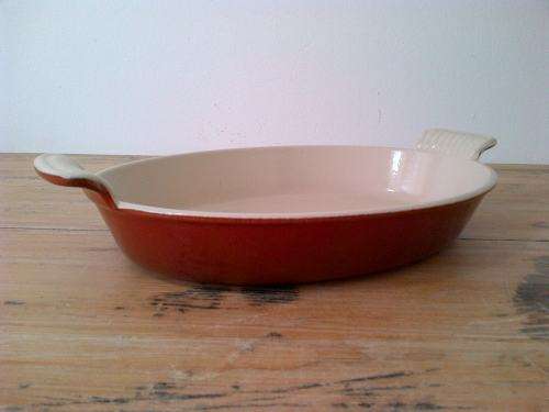 Cousances Le Creuset enamel ware, Cast Iron Casserole, France, 27cm x 21cm, Red, unused