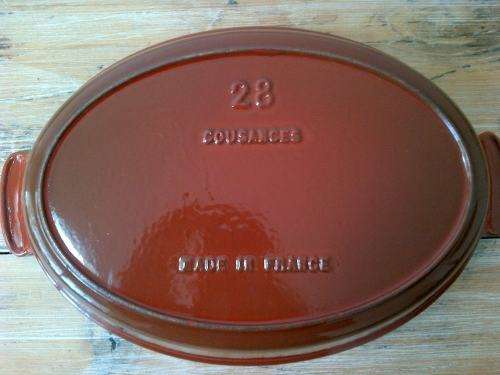 Cousances Le Creuset enamel ware, Cast Iron Casserole, France, 27cm x 21cm, Red, unused