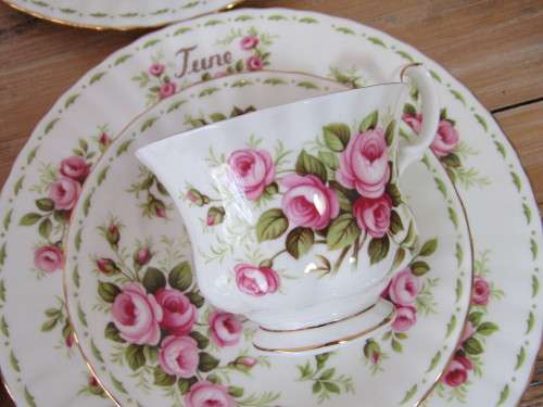 Royal Albert Flower of the month series, Complete 12 place setting, 8 Trios and 4 Quatro's, Prestine