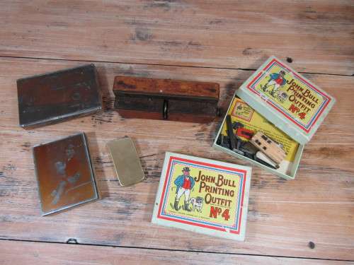 Job lot of various printing related items, John Bull set, printing blocks, etc
