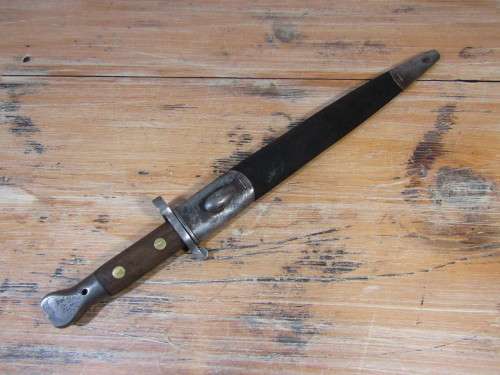 Antique Militaria WWI, WW1 Wilkinson London Bayonet with original leather holder, 43cm long