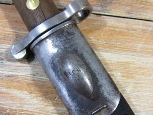 Antique Militaria WWI, WW1 Wilkinson London Bayonet with original leather holder, 43cm long