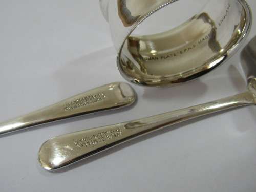 Vintage rare Peggy Gibbons Boxed Childrens meal set, porcelain and silver plated, mint