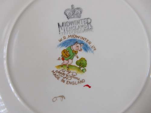 Vintage rare Peggy Gibbons Boxed Childrens meal set, porcelain and silver plated, mint