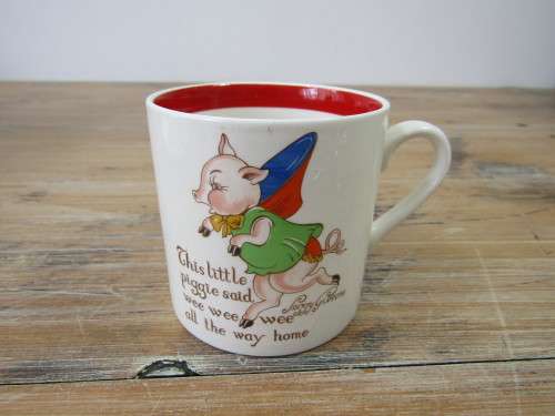 Vintage rare Peggy Gibbons Boxed Childrens meal set, porcelain and silver plated, mint