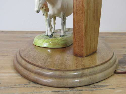 Vintage Royal Doulton figurine of a Mare and Filly mounted on a Mahogany Table Lamp, excellent cond.
